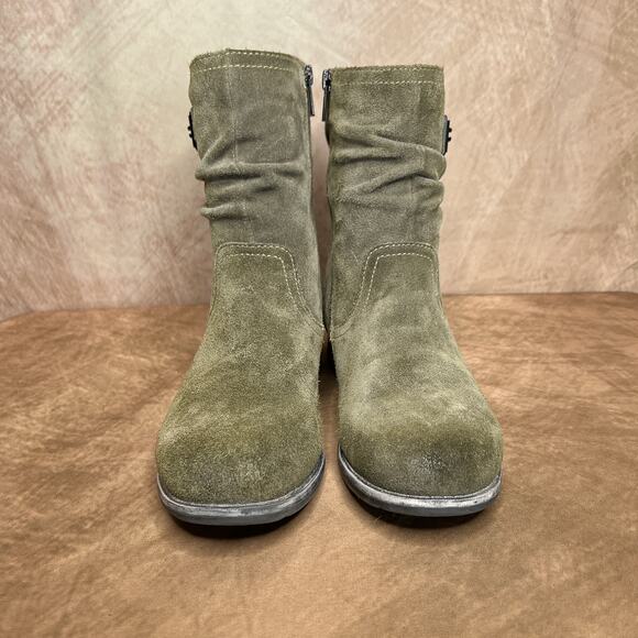 Earth Beaufort Wide Slouch Ankle Boots Olive Green Suede Leather Women's 7D Boho - Picture 2 of 12